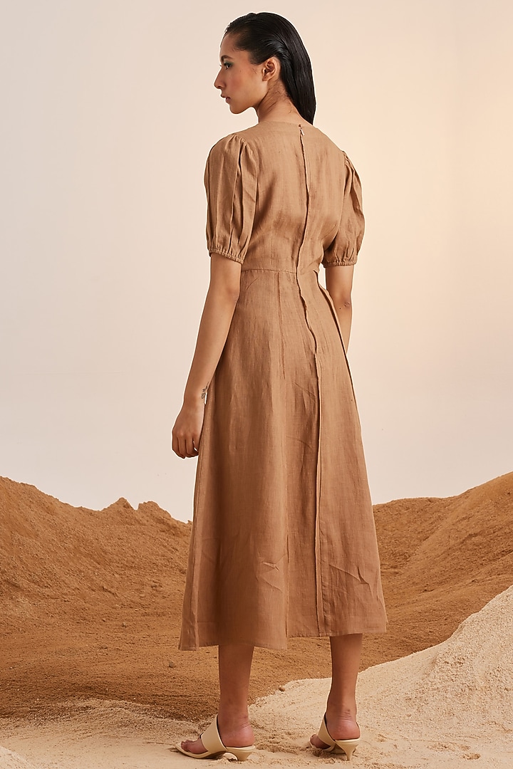 Sand Colored Handwoven Linen Midi Summer Dress by Cord at Pernia's Pop Up Shop