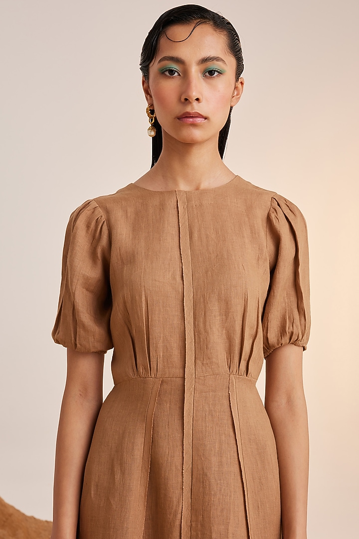 Sand Colored Handwoven Linen Midi Summer Dress by Cord at Pernia's Pop Up Shop