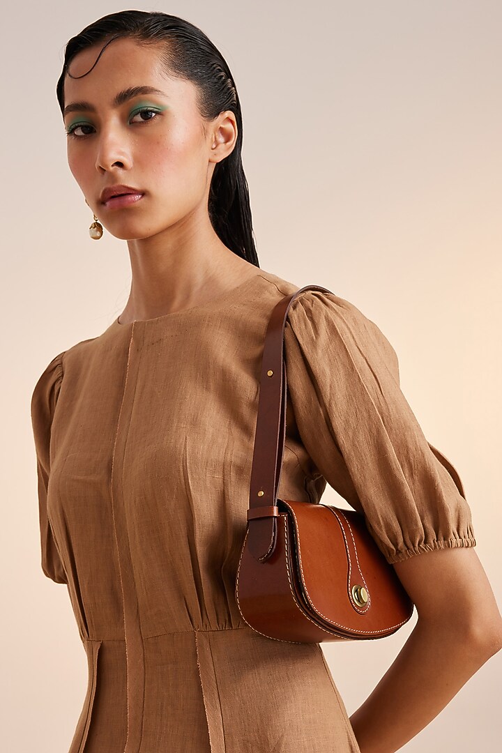 Sand Colored Handwoven Linen Midi Summer Dress by Cord at Pernia's Pop Up Shop