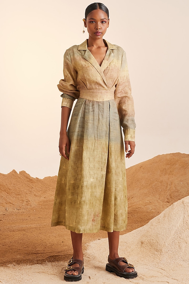 Fawn Beige Handwoven Linen Dress by Cord at Pernia's Pop Up Shop