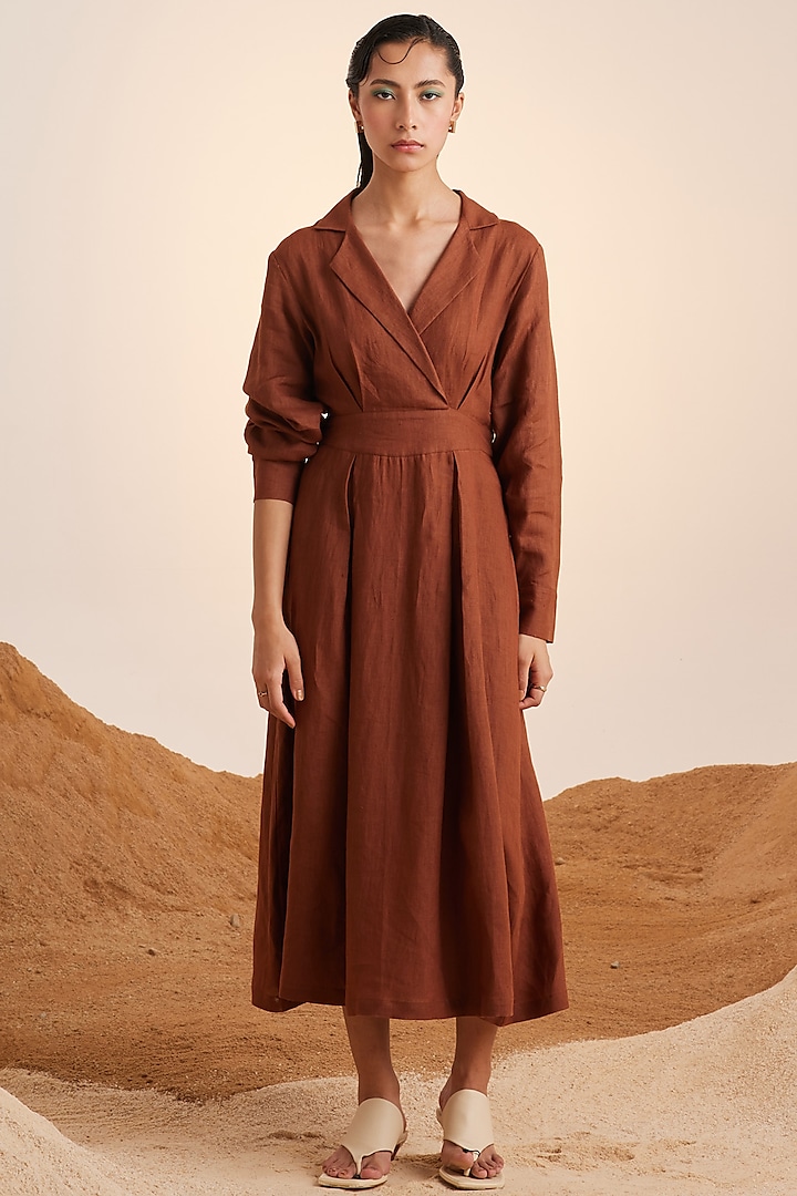 Rust Handwoven Linen Dress by Cord at Pernia's Pop Up Shop