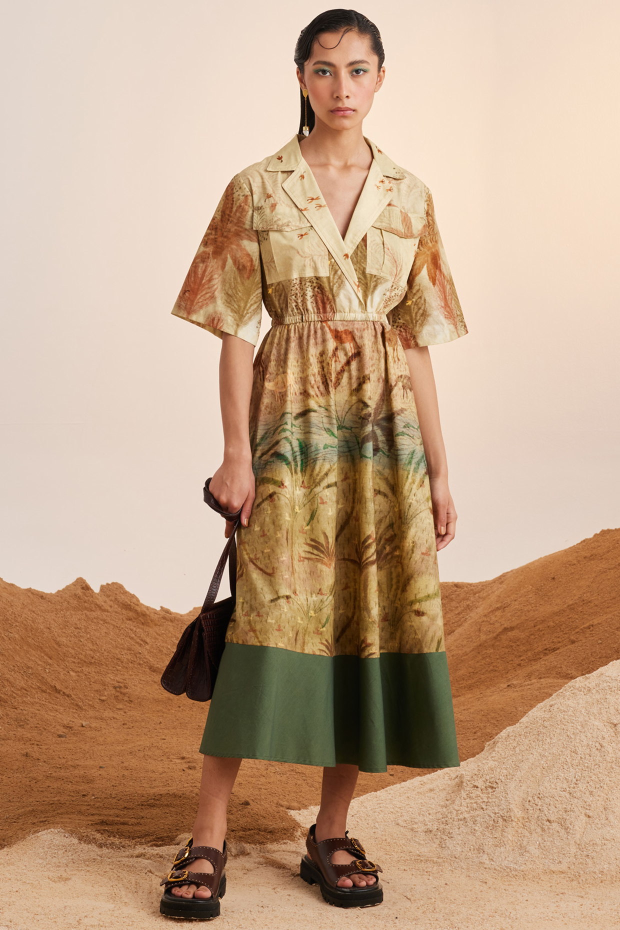 Multi-Colored Pure Cotton Color Blocked Midi Summer Dress by Cord at Pernia's Pop Up Shop