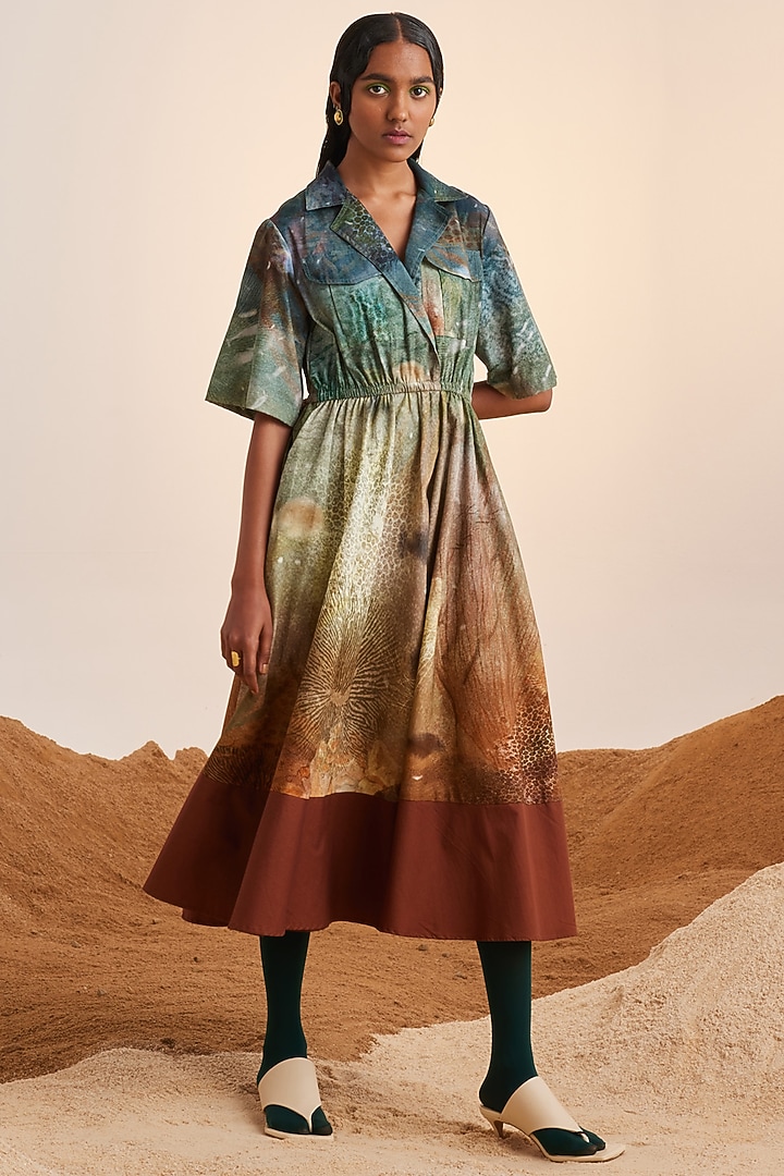 Multi-Colored Pure Cotton Color Blocked Midi Summer Dress by Cord at Pernia's Pop Up Shop