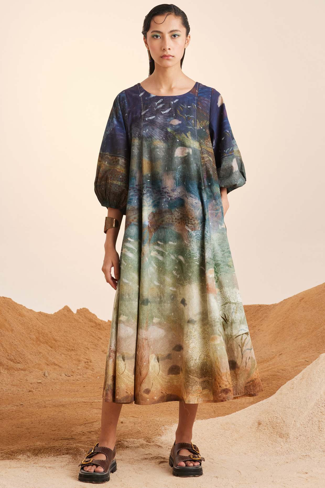 Multi-Colored Pure Cotton Midi Summer Dress by Cord at Pernia's Pop Up Shop