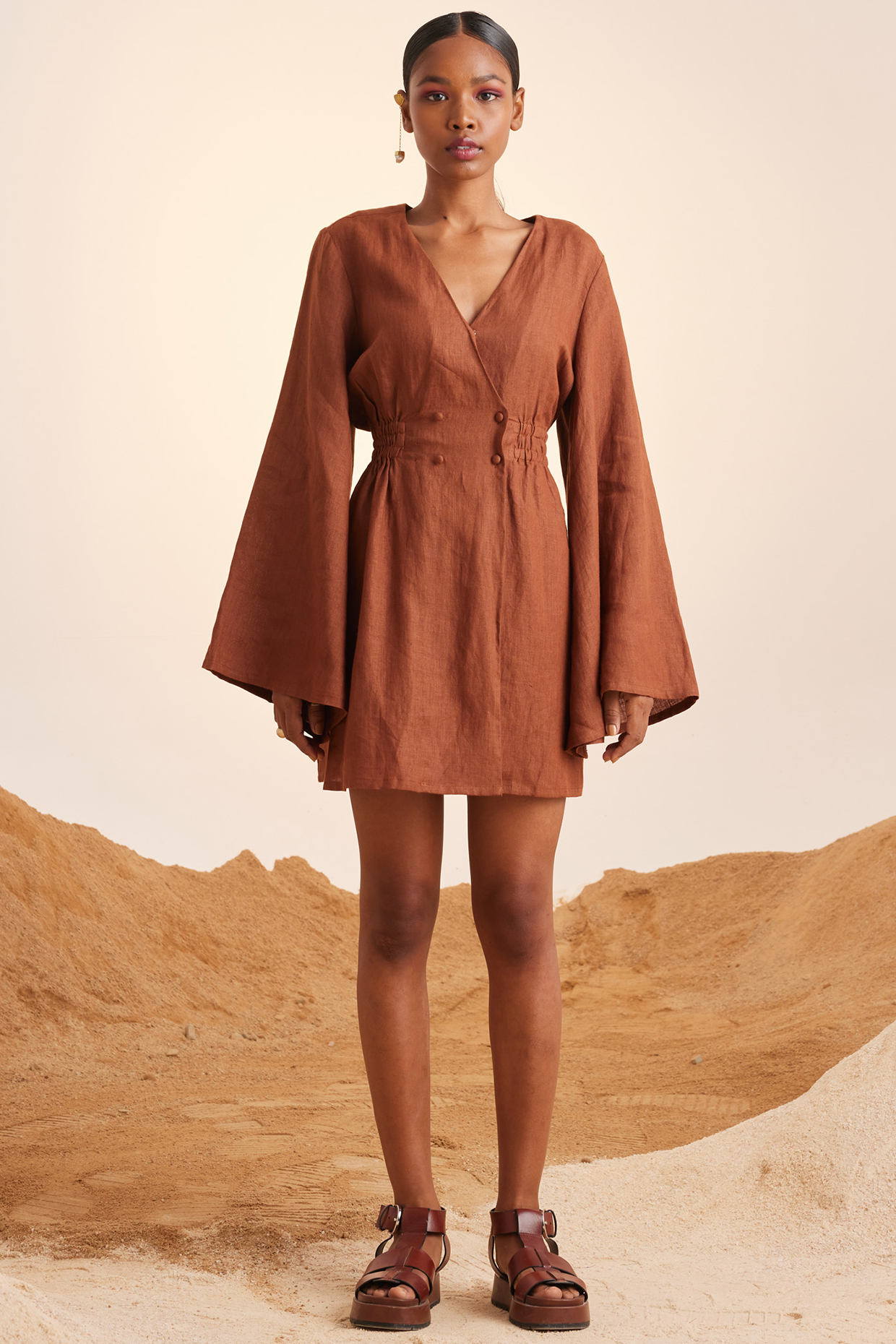Rust Handwoven Linen Mini Summer Dress by Cord at Pernia's Pop Up Shop