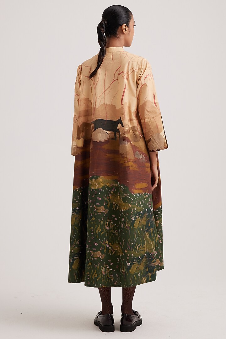 Multi-Colored Cotton Satin Block Printed Wrap Summer Dress by Cord at Pernia's Pop Up Shop