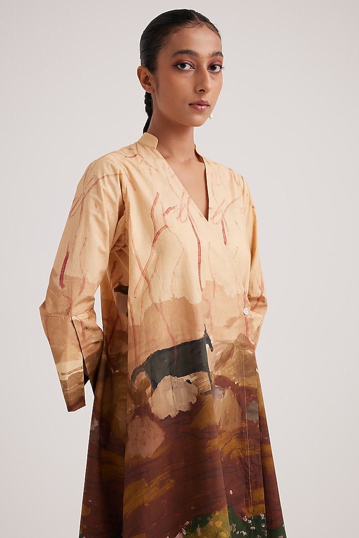 Multi-Colored Cotton Satin Block Printed Wrap Summer Dress by Cord at Pernia's Pop Up Shop