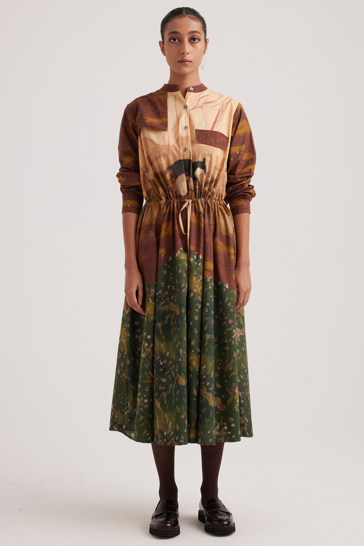 Multi-Colored Cotton Satin Printed Midi Summer Dress by Cord at Pernia's Pop Up Shop