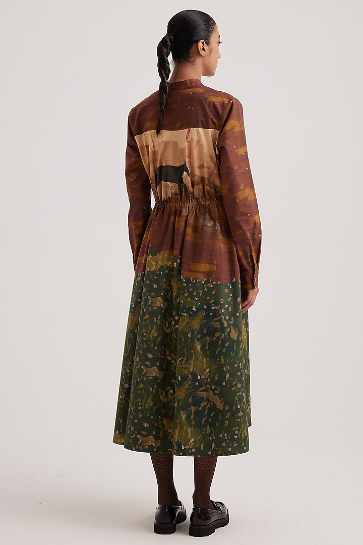 Multi-Colored Cotton Satin Printed Midi Summer Dress by Cord at Pernia's Pop Up Shop
