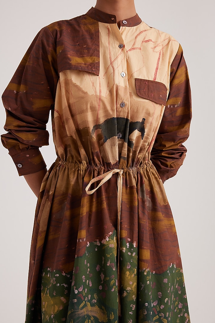 Multi-Colored Cotton Satin Printed Midi Summer Dress by Cord at Pernia's Pop Up Shop