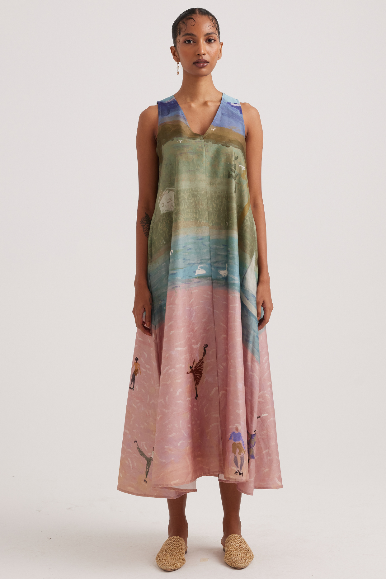 Multi-Colored Cotton Satin Printed A-Line Summer Dress by Cord at Pernia's Pop Up Shop