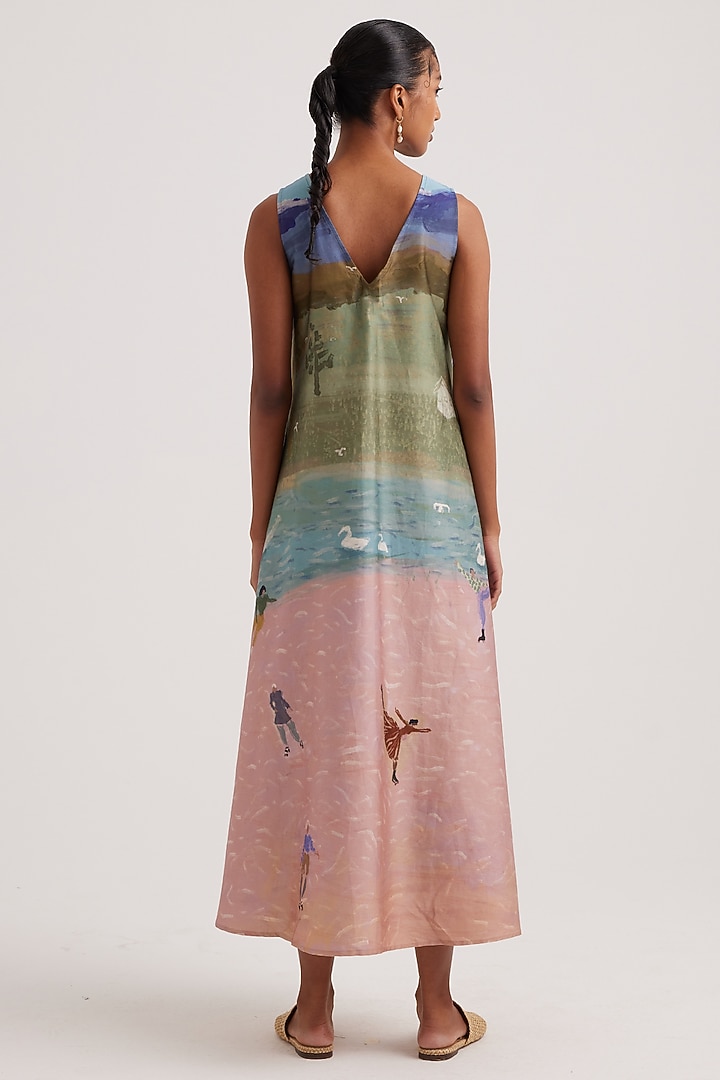 Multi-Colored Cotton Satin Printed A-Line Summer Dress by Cord at Pernia's Pop Up Shop