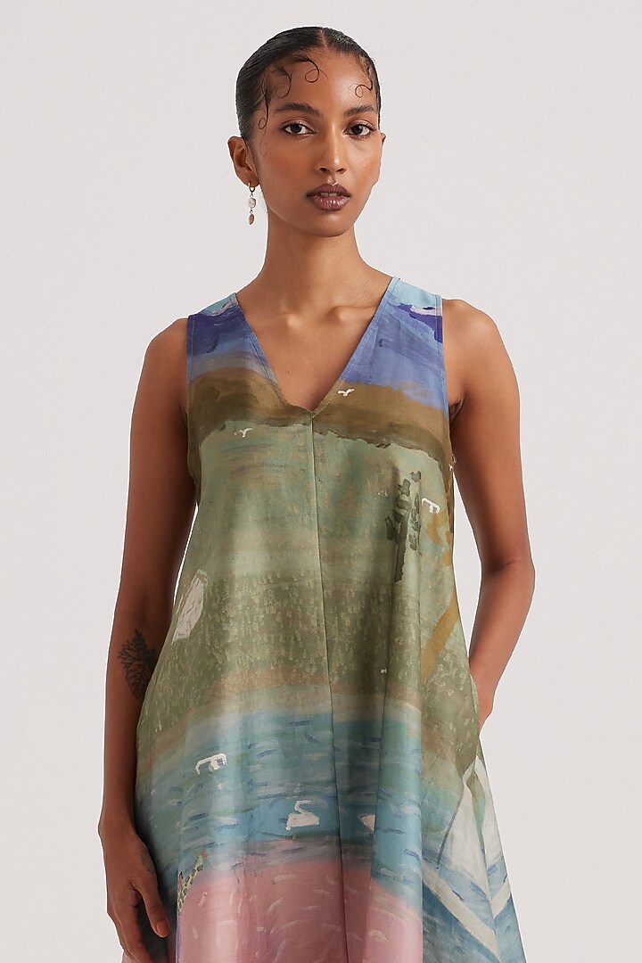 Multi-Colored Cotton Satin Printed A-Line Summer Dress by Cord at Pernia's Pop Up Shop