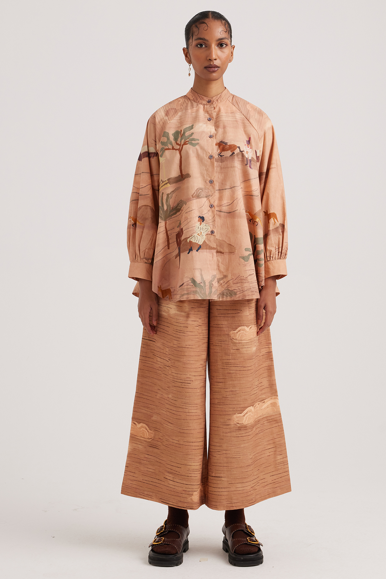 Multi-Colored Cotton Satin Printed A-Line Shirt by Cord at Pernia's Pop Up Shop