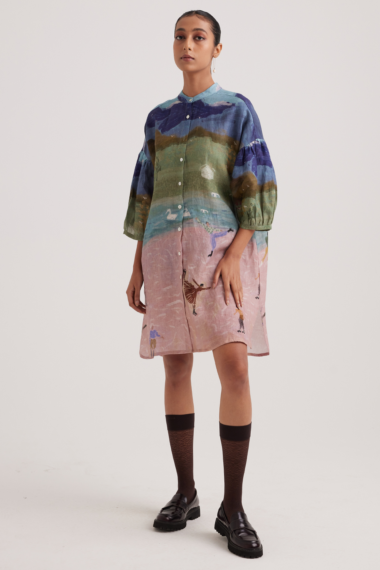 Multi-Colored Linen Printed Summer Dress by Cord at Pernia's Pop Up Shop