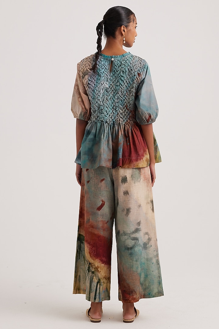 Blue Poplin Hand-Painted Printed Top by Cord at Pernia's Pop Up Shop