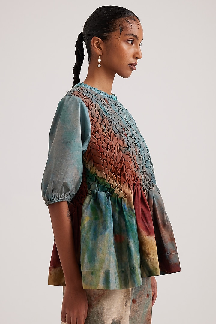 Blue Poplin Hand-Painted Printed Top by Cord at Pernia's Pop Up Shop