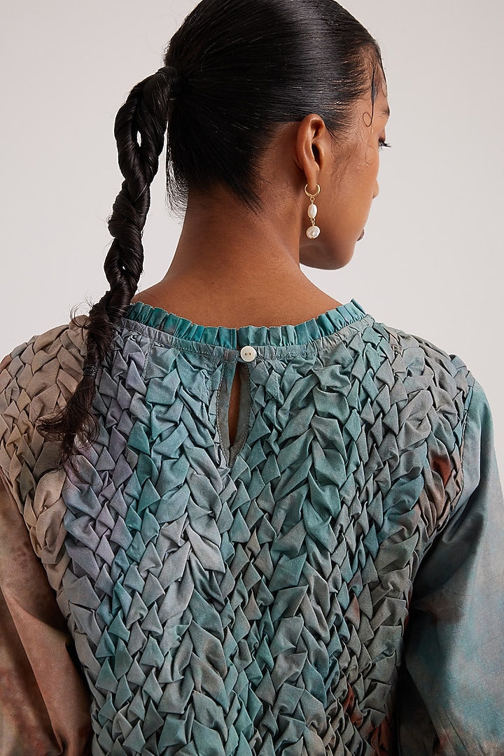 Blue Poplin Hand-Painted Printed Top by Cord at Pernia's Pop Up Shop