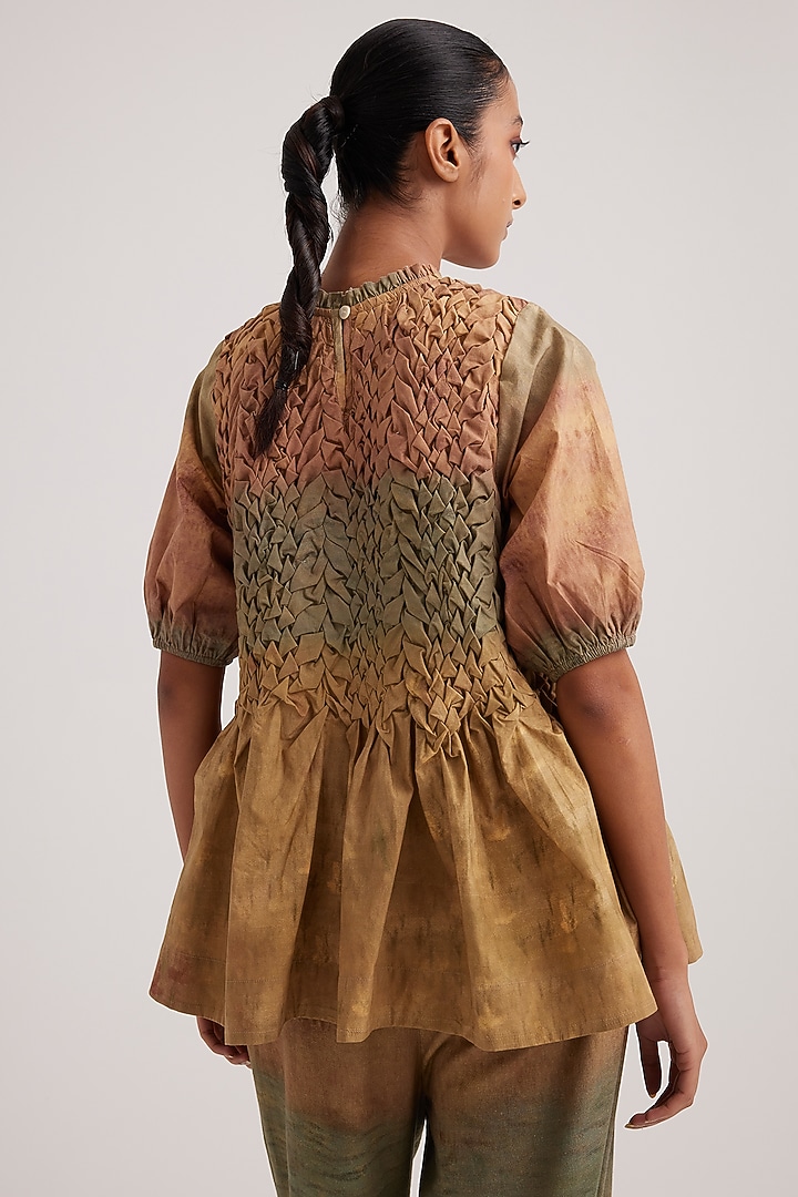 Beige Poplin Hand-Painted Printed Top by Cord at Pernia's Pop Up Shop