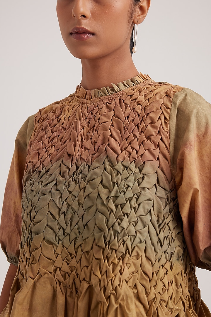 Beige Poplin Hand-Painted Printed Top by Cord at Pernia's Pop Up Shop