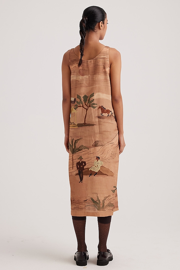 Beige Premium Cotton Printed Midi Summer Dress by Cord at Pernia's Pop Up Shop