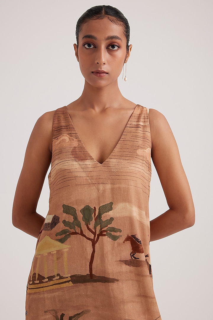 Beige Premium Cotton Printed Midi Summer Dress by Cord at Pernia's Pop Up Shop