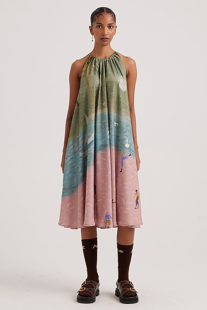 Multi-Colored Cotton Moss Printed Dress by Cord at Pernia's Pop Up Shop