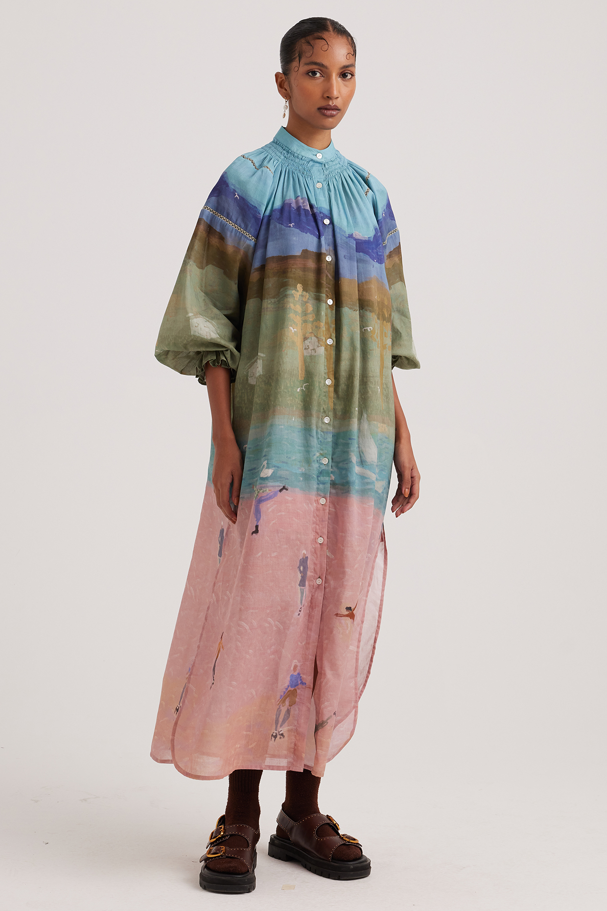 Multi-Colored Cotton Voile Printed Maxi Summer Dress by Cord at Pernia's Pop Up Shop