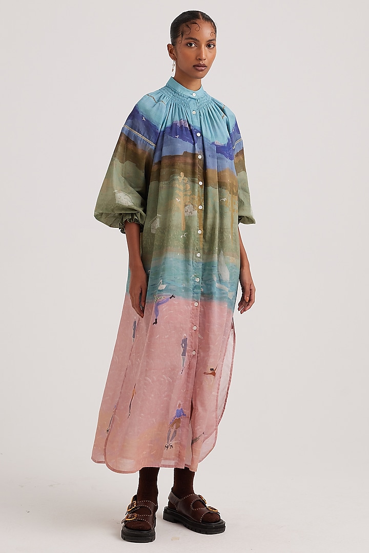 Multi-Colored Cotton Voile Printed Maxi Dress by Cord at Pernia's Pop Up Shop