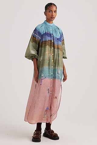 Multi-Colored Cotton Voile Printed Maxi Dress by Cord