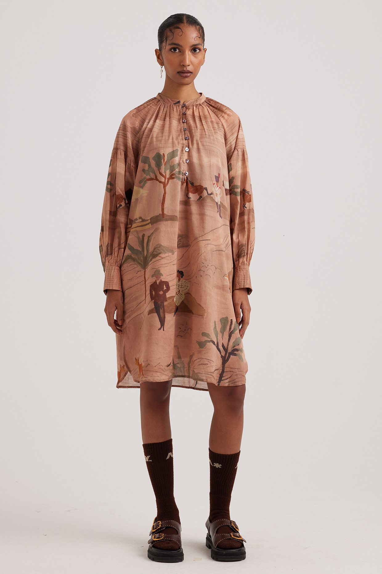 Beige Cotton Voile Printed Tunic by Cord at Pernia's Pop Up Shop