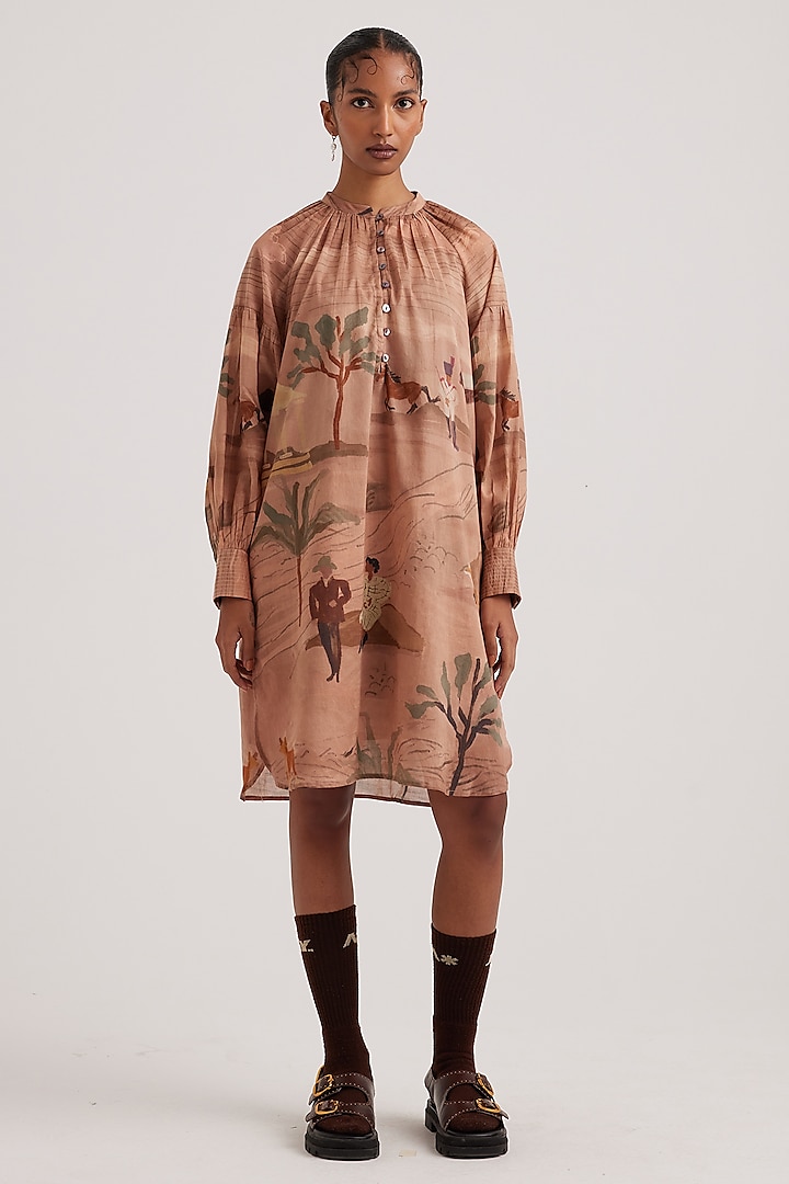 Beige Cotton Voile Printed Tunic by Cord at Pernia's Pop Up Shop