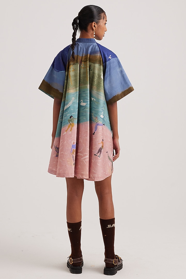 Multi-Colored Cotton Satin Printed A-Line Mini Summer Dress by Cord at Pernia's Pop Up Shop