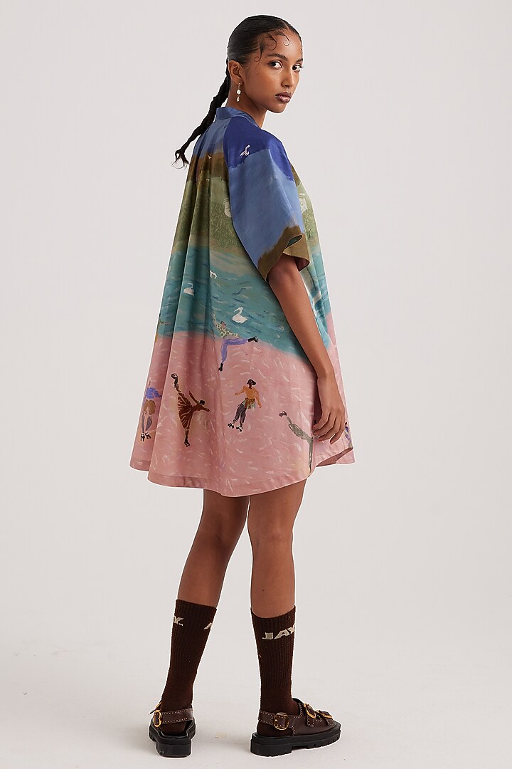 Multi-Colored Cotton Satin Printed A-Line Mini Summer Dress by Cord at Pernia's Pop Up Shop