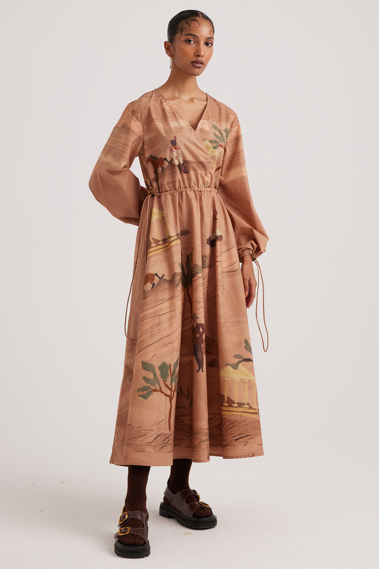Beige Pure Cotton Printed Maxi Summer Dress by Cord at Pernia's Pop Up Shop