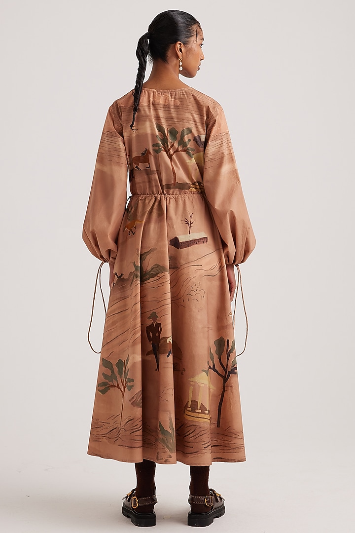 Beige Pure Cotton Printed Maxi Summer Dress by Cord at Pernia's Pop Up Shop