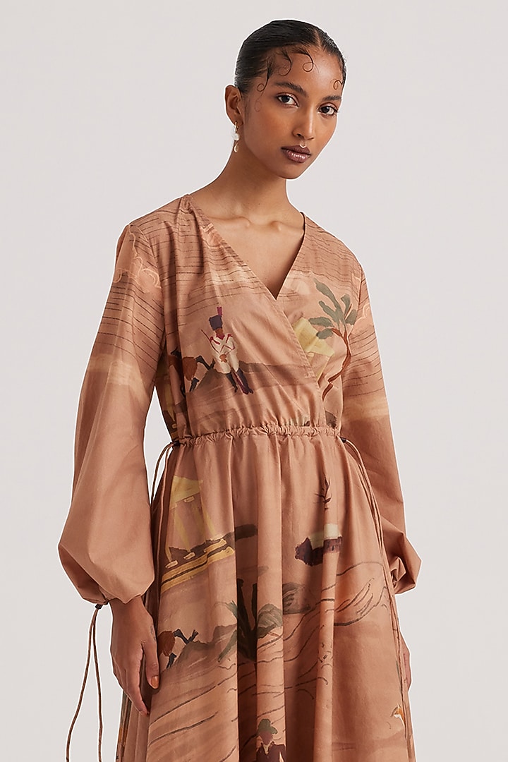 Beige Pure Cotton Printed Maxi Summer Dress by Cord at Pernia's Pop Up Shop