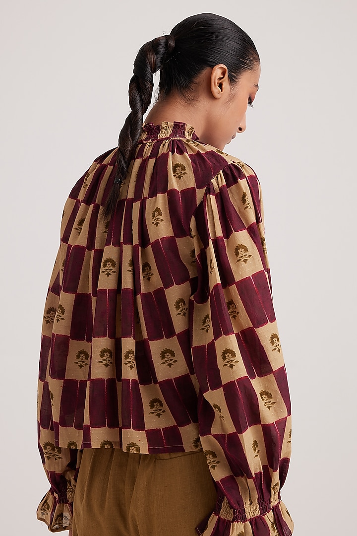 Beige & Brown Cotton Dobby Printed Top by Cord at Pernia's Pop Up Shop