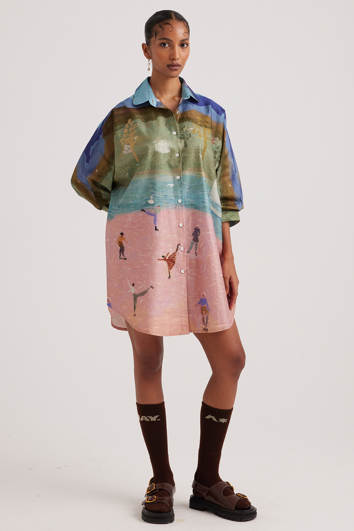 Multi-Colored Cotton Printed Mini Summer Dress by Cord at Pernia's Pop Up Shop