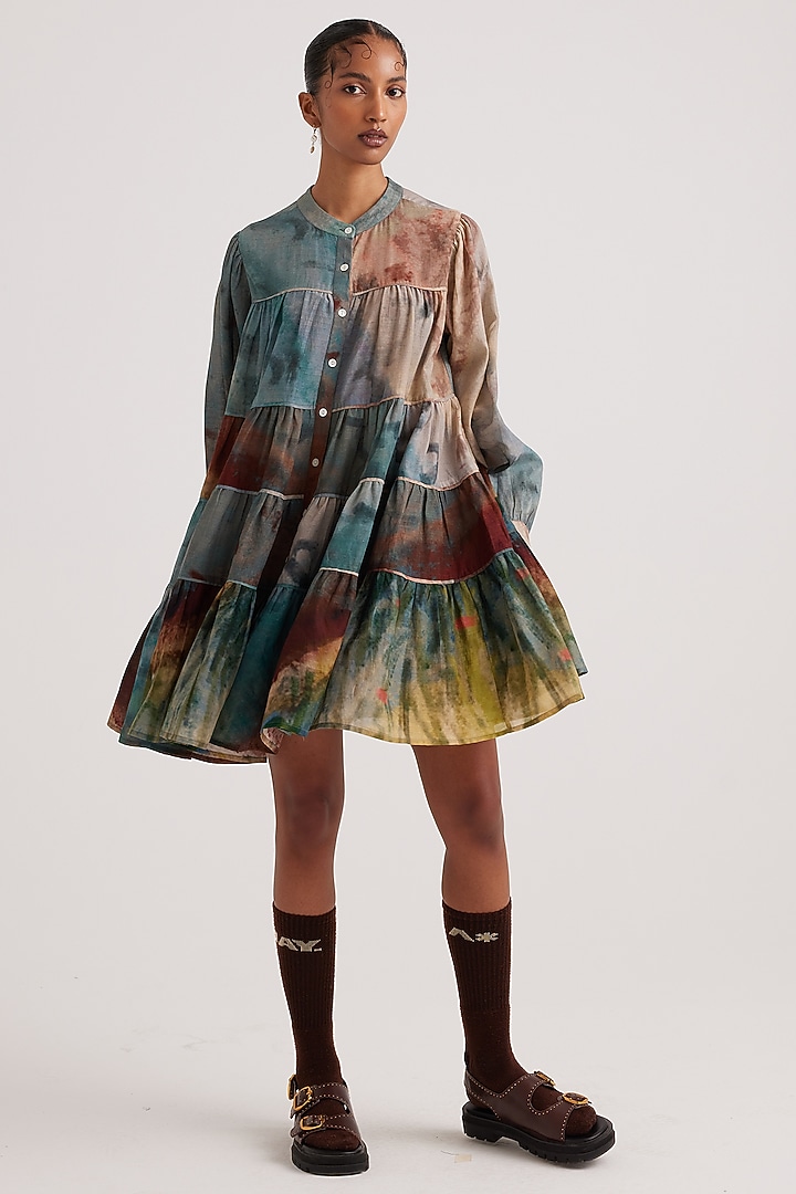 Multi-Colored Cotton Printed Mini Summer Dress by Cord at Pernia's Pop Up Shop