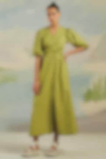 Green Cotton Crossover Dress by Cord