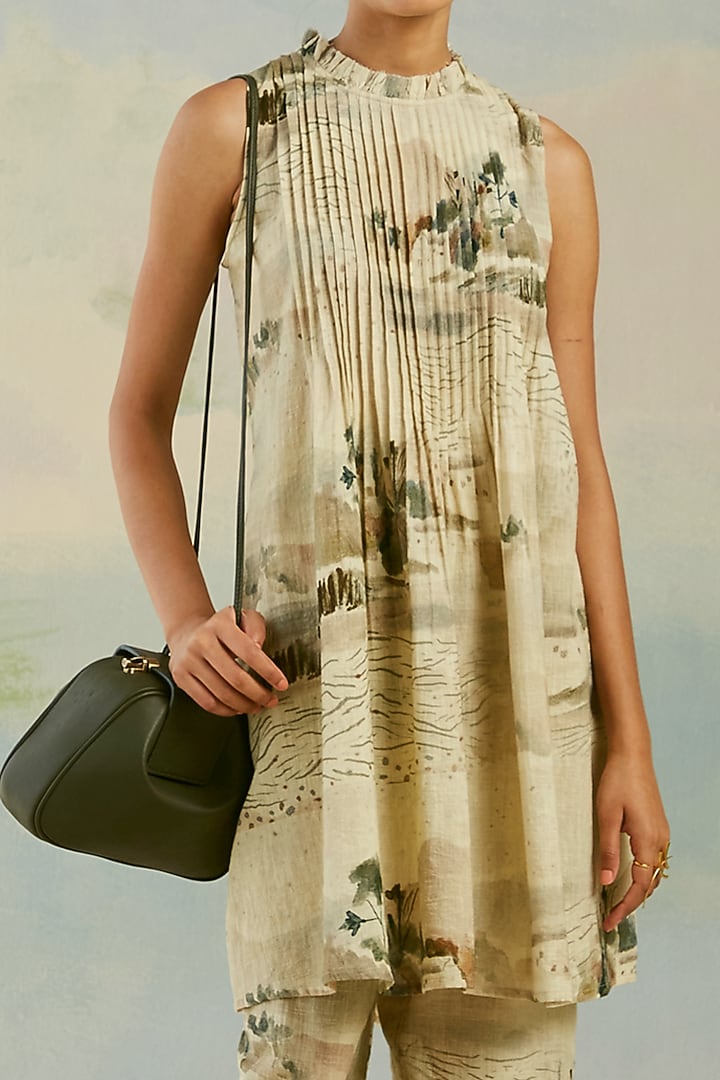 Beige Printed Tunic Set by Cord at Pernia's Pop Up Shop
