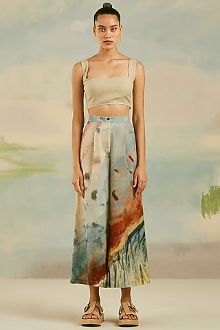 Multi-Colored Linen Printed Pants by Cord