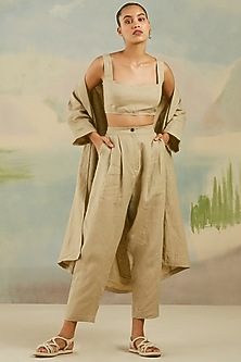 Beige Pure Linen Co-Ord Set by Cord at Pernia's Pop Up Shop 2026