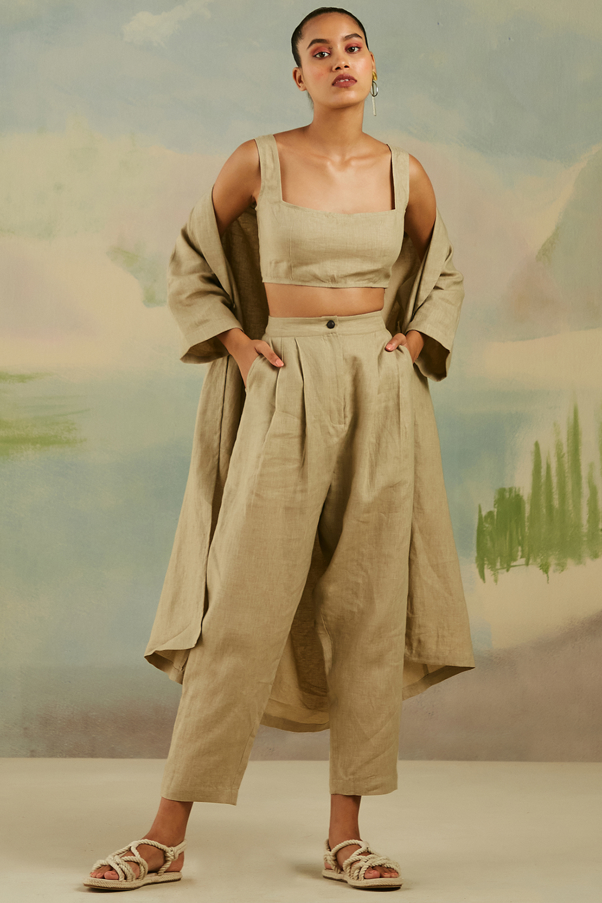 Beige Pure Linen Jacket by Cord at Pernia's Pop Up Shop
