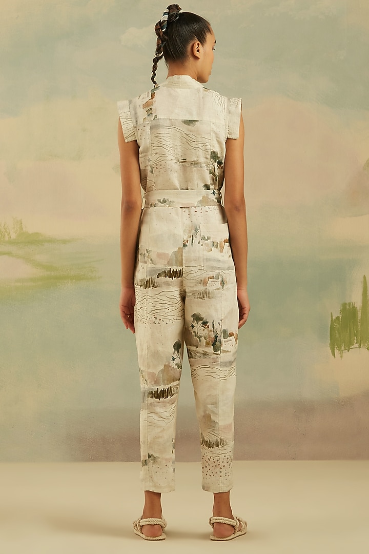 Beige Printed Jumpsuit by Cord at Pernia's Pop Up Shop