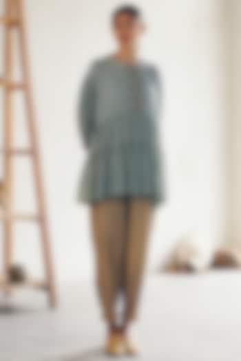 Pale Blue Hand Embroidered Tiered Top by Cord at Pernia's Pop Up Shop