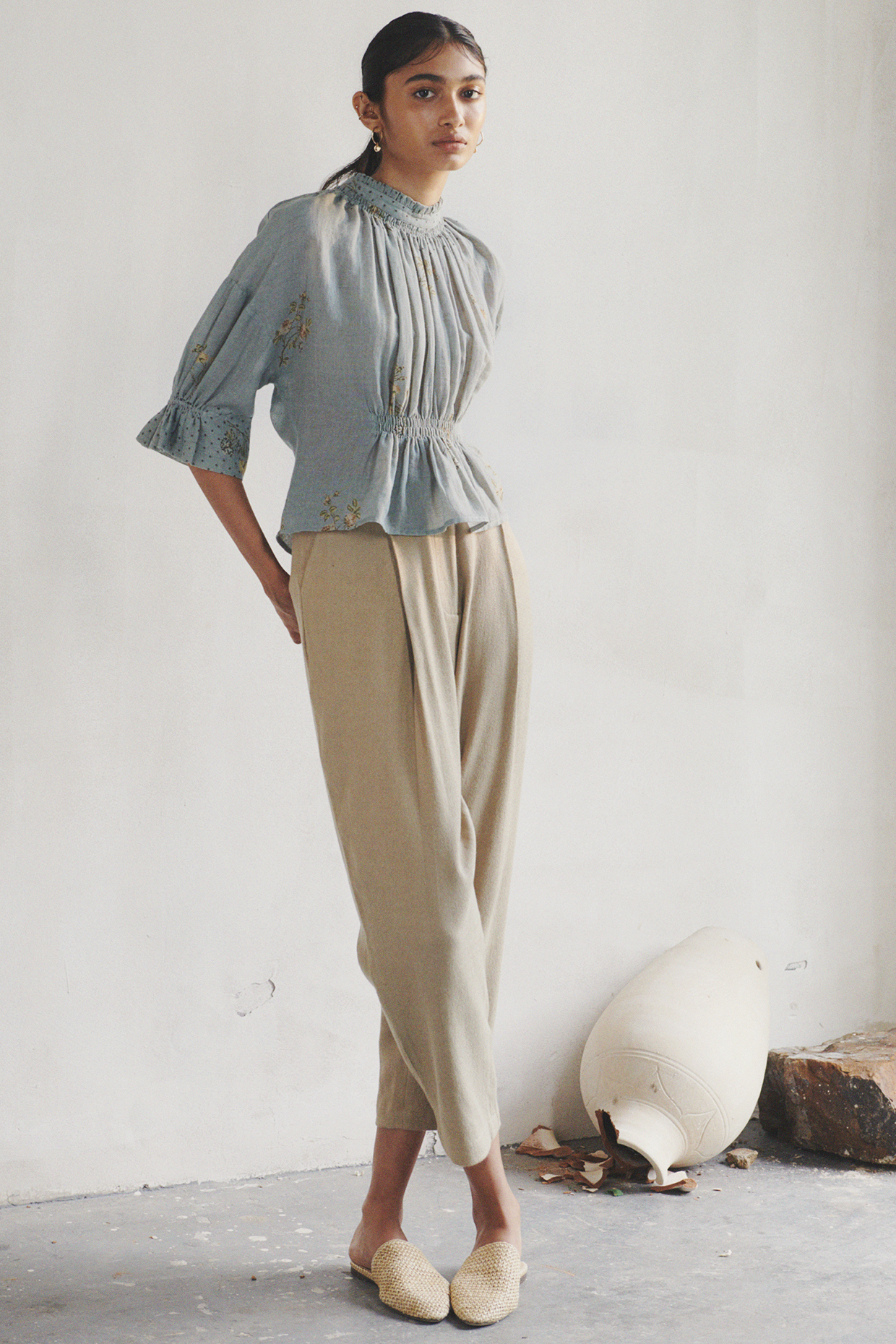 Pale Blue Block Printed Top by Cord at Pernia's Pop Up Shop