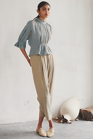 Pale Blue Block Printed Top by Cord