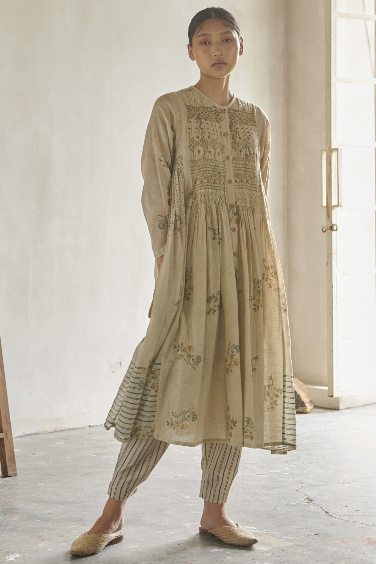 Ivory Block Printed Long Tunic by Cord at Pernia's Pop Up Shop
